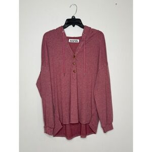 One Eleven North Women Burgundy Henley Hoodie High Low Hem Top Size M